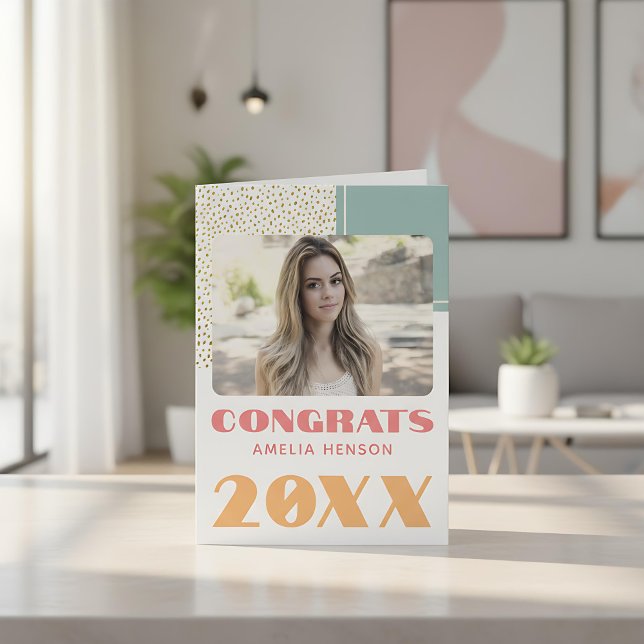 Cartão Modern Felicita Dourada Foto do Formando Glitter (Criador carregado)