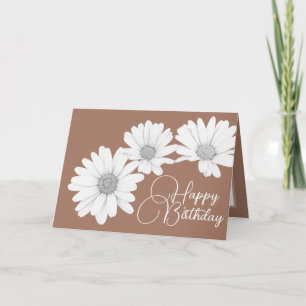 Cartão Modern Girly Daisies Floral Flores Mocha Aniversár