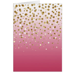 Cartão Modern Girly gold glitter confetti Pink Gradient