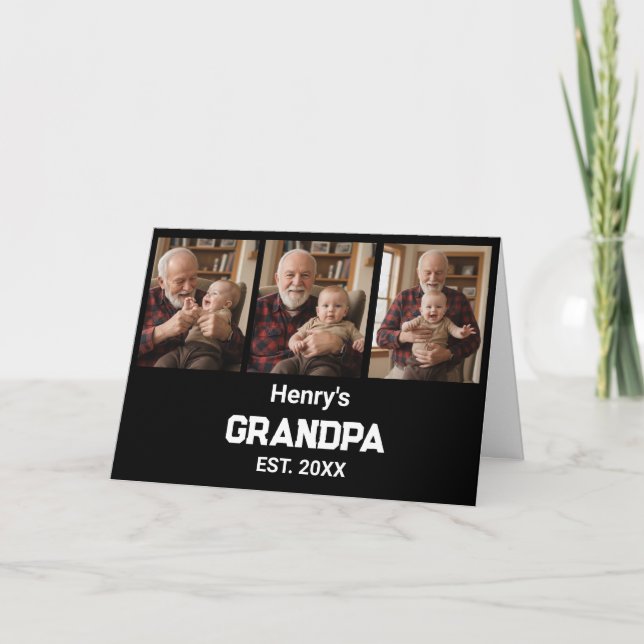 Cartão Modern Grandpa Est. Name Year 3 Photo Card (Frente)