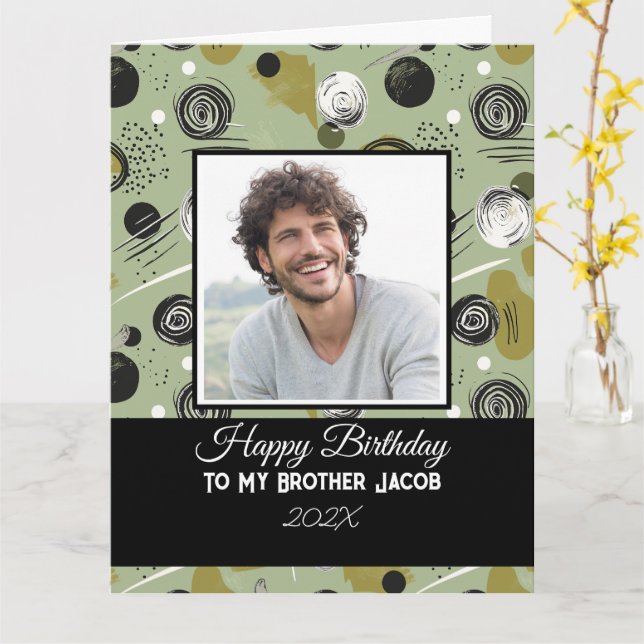 Cartão Modern Green Boho Abstract Brother Birthday (Flor Amarela)