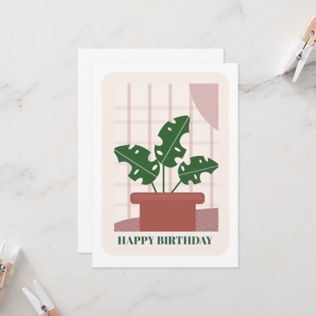 Cartão Modern Green Monstera Leaf Plant Birthday Card (Frente/Verso In Situ)
