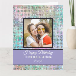 Cartão Modern Happy Birthday Pastel Bestie Photo & Name