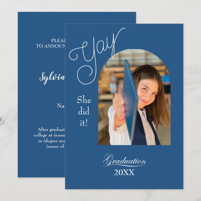 Cartão Modern High School Graduation Announcement - photo (Frente/Verso)