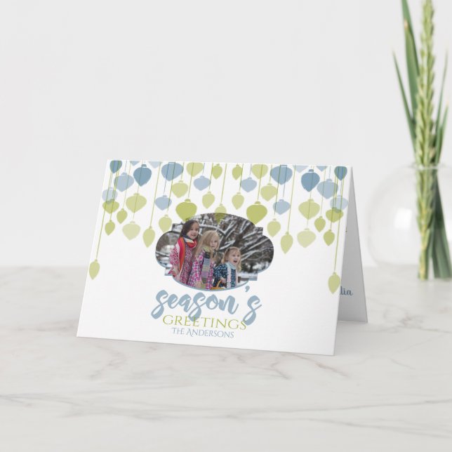 Cartão Modern Holly Jolly PHOTO Holiday Baubles (Frente)