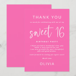 Cartão Modern Hot Pink Sweet 16 Festa de aniversário Obri