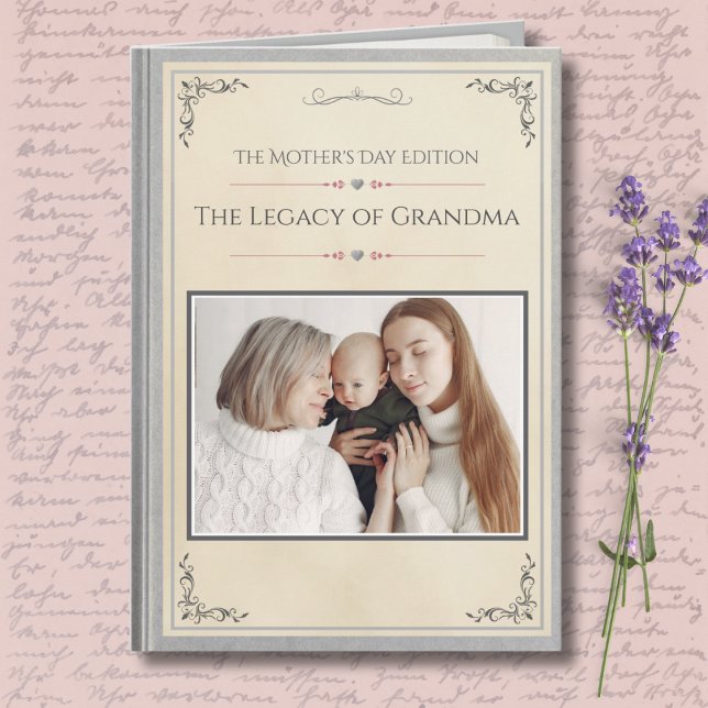 Cartão Modern Luxury Grandmother Storybook Mother's Day (Premium Silver Mother's Day Card for Grandma | Modern Matriarch Storybook Heirloom Photo Keepsake)