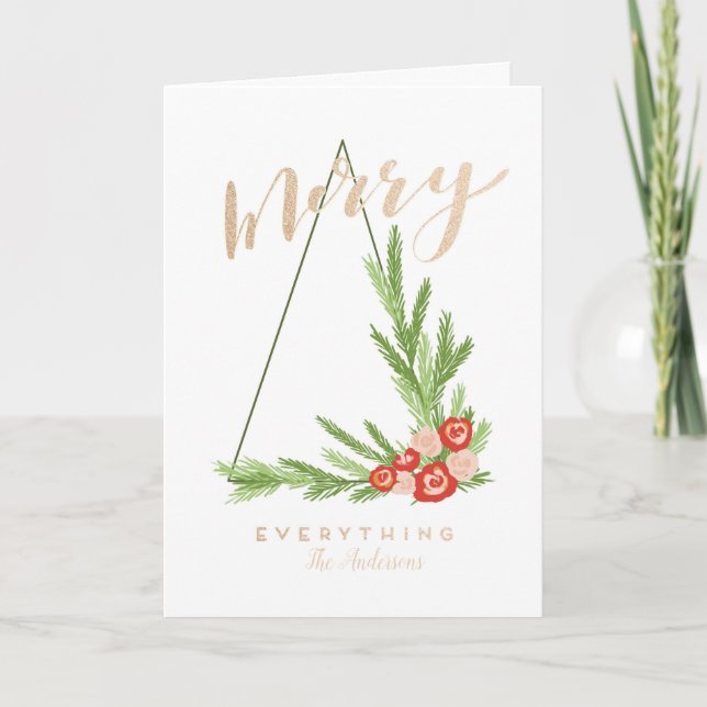 Cartão Modern Merry Everything Geometric Script Holiday (Frente)