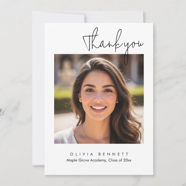 Cartão Modern Minimalist Script Graduation Thank You Card (Frente)
