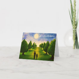 Cartão Modern moonlit evening with trees walking with Dad