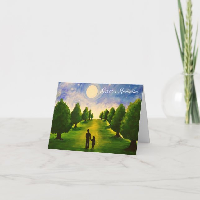 Cartão Modern moonlit evening with trees walking with Dad (Frente)