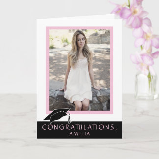 Cartão Modern Pink Congratulations Graduation Photo