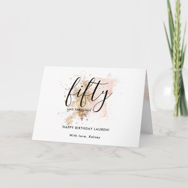 Cartão Modern Pink Dourado Glitter Girly 50º Aniversário (Frente)