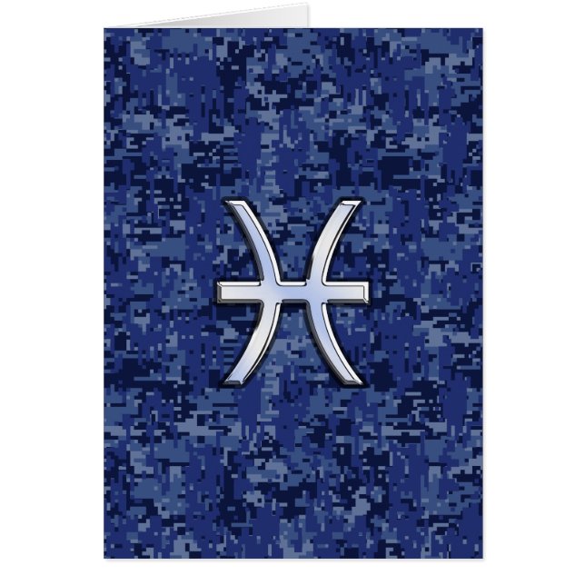 Cartão Modern Pisces Zodiac Sign Navy Blue Digital Camo (Frente)