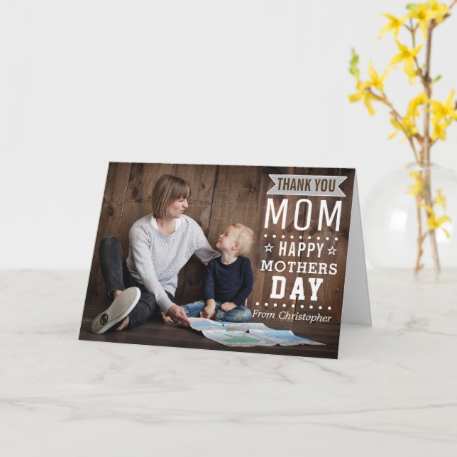 Cartão Modern Rustic Typography Happy Mother's Day Photo (Flor Amarela)