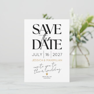 Cartão Modern save the date with gold accents
