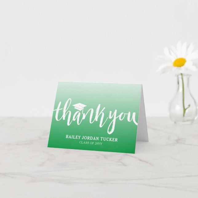 Cartão Modern Script Green  Graduation Thank You (Planta pequena)