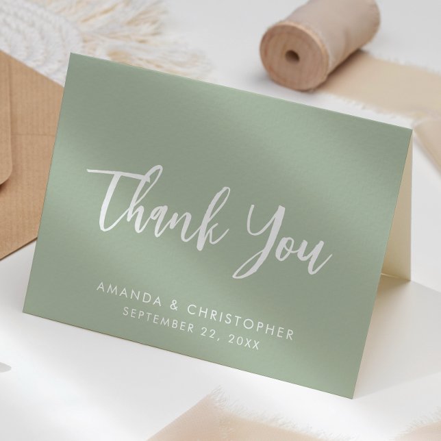Cartão Modern Script Sage Green Wedding Thank You (Criador carregado)