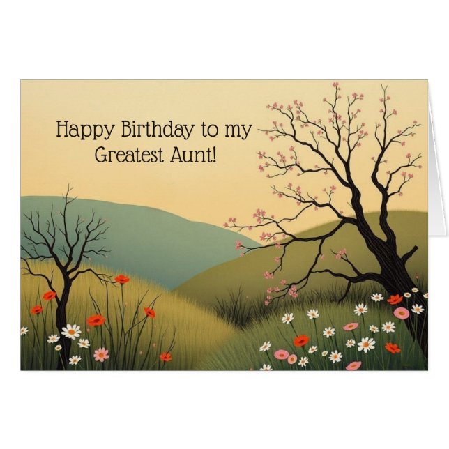 Cartão Modern Spring Meadow Birthday Card for Great Aunt (Frente Horizontal)