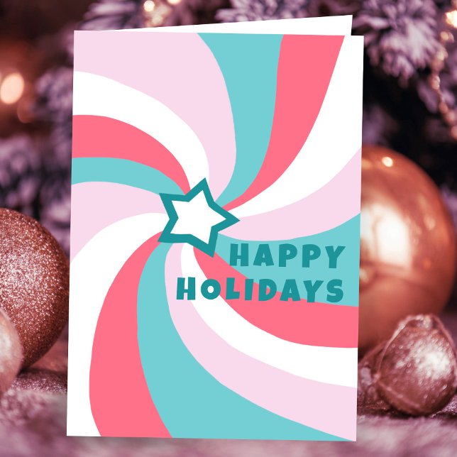 Cartão Modern Swirl HAPPY HOLIDAYS Star Custom Christmas (Modern Swirl HAPPY HOLIDAYS Star Pink Green Custom Christmas Card
)