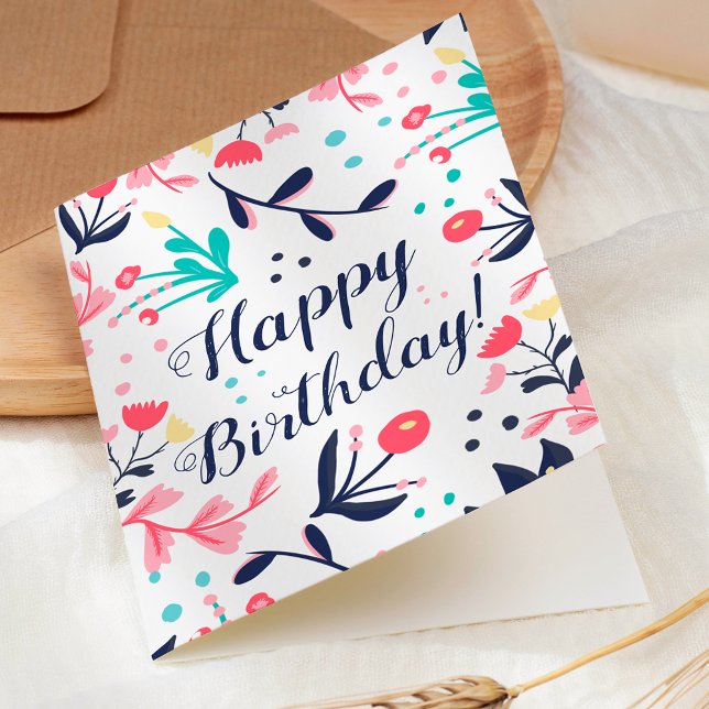 Cartão Modern tropical pastel floral happy birthday (Modern tropical pastel floral happy card)