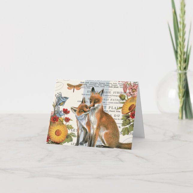 Cartão Modern vintage woodland fox (Frente)