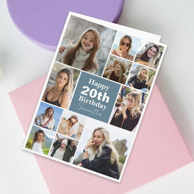 Cartão Moderna qualquer colagem de 12 anos | Foto de aniv (Personalize the collage birthday greeting card to create a special keepsake for your loved one!)
