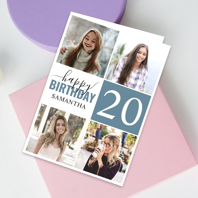 Cartão Moderna qualquer colagem de 5 anos | Foto de anive (Personalize the collage birthday greeting card to create a special keepsake for your loved one!)