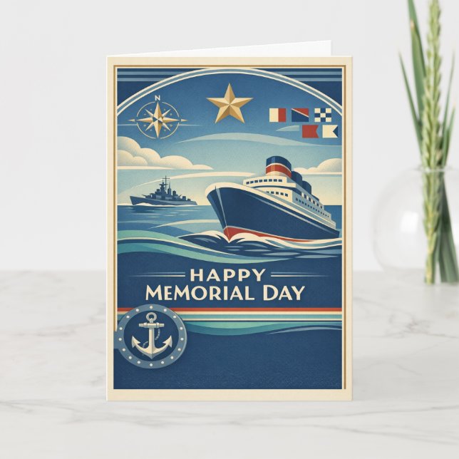 Cartão Moderne Blue Nautical Memorial Day (Frente)