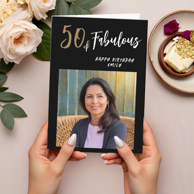 Cartão Moderno 50 e Fabulosa Foto 50º Aniversário (Criador carregado)