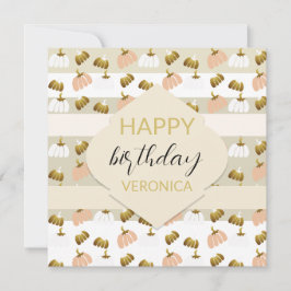 Cartão Moderno Abóbora Artística Rosa Bege Dourado