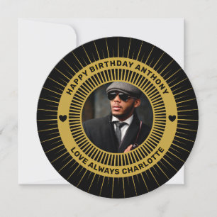 Cartão Moderno de Aniversário Foto Dourado Preto