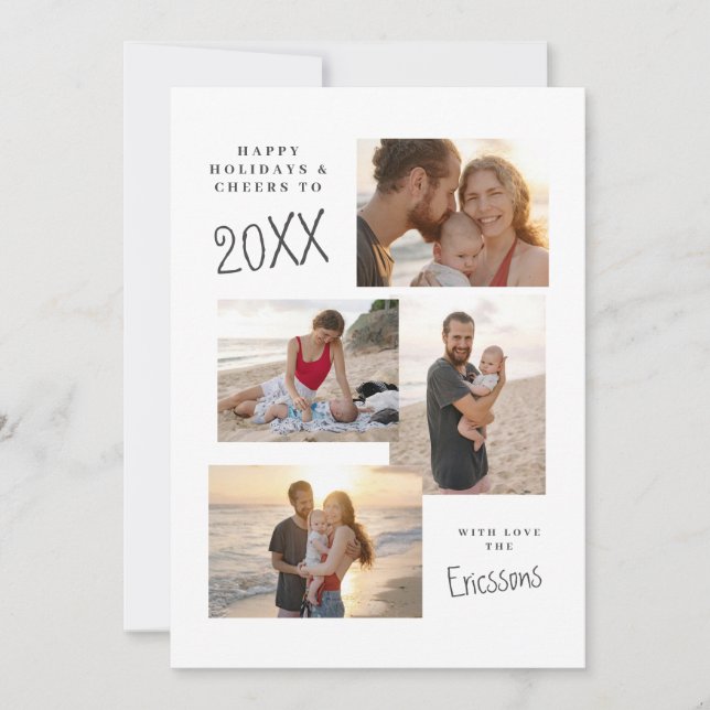 Cartão Moderno de Colagem de Múltiplas Fotos (Frente)