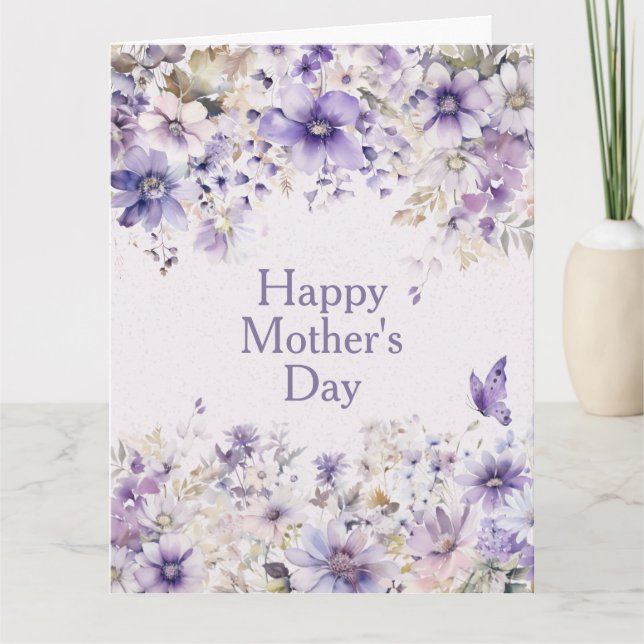 Cartão Moderno de Dia das Mães com Floral Roxo (Frente)