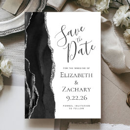 Cartão Moderno de Prata e Ágata Preta para Salvar