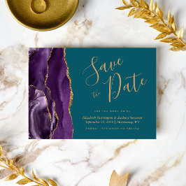 Cartão moderno de roxo e dourado com Ágata e azul