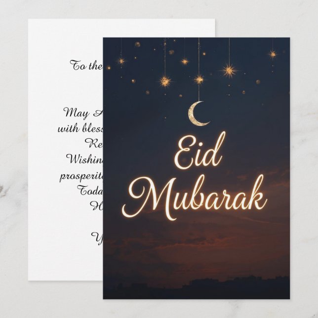 Cartão moderno personalizado Eid mubarak (Frente/Verso)