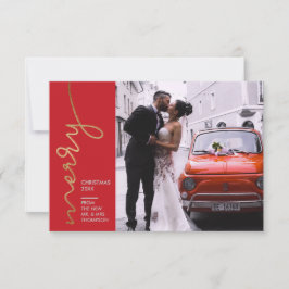 Cartão Moderno Primeiro Casamento de Natal Faux Dourado