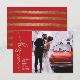 Cartão Moderno Primeiro Casamento de Natal Faux Dourado