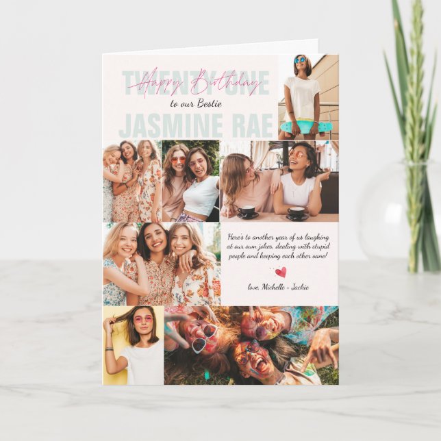 Cartão Moderno qualquer Aniversário | 7 Colagem de Fotos (Frente)