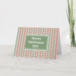 Cartão Moderno Red Green Son Feliz Natal<br><div class="desc">Feliz Natal para o cartão de filho com padrão vermelho e verde herringbone e verso pensativo.</div>