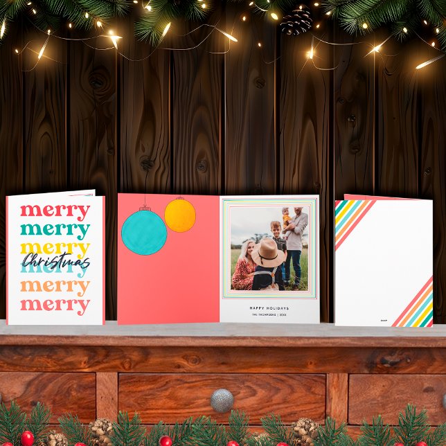 Cartão Moderno Vermelho Colorido Feliz Natal Uma Foto (Criador carregado)