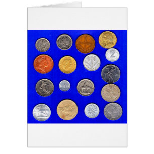 Cartão moedas estrangeiras antigas