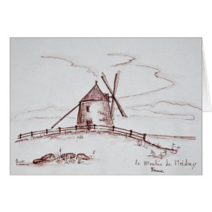 Cartão Moinho de vento Le Moulin de Moidrey Pontorson