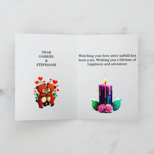 Cartão Moldura de casamento floral em relevo com noiva e 