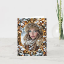 Moldura de Imagem Personalizada de Inverno Dourada
