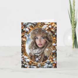 Cartão Moldura de Imagem Personalizada de Inverno Dourada