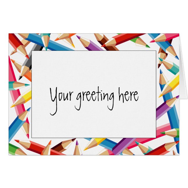 Cartão Moldura de Lápis Coloridos (Frente Horizontal)