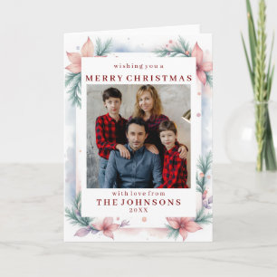 Cartão Moldura de Natal em Aquarela Macia com Foto Person