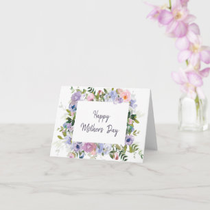 Cartão Moldura floral de aquarela roxa Dia das Mães